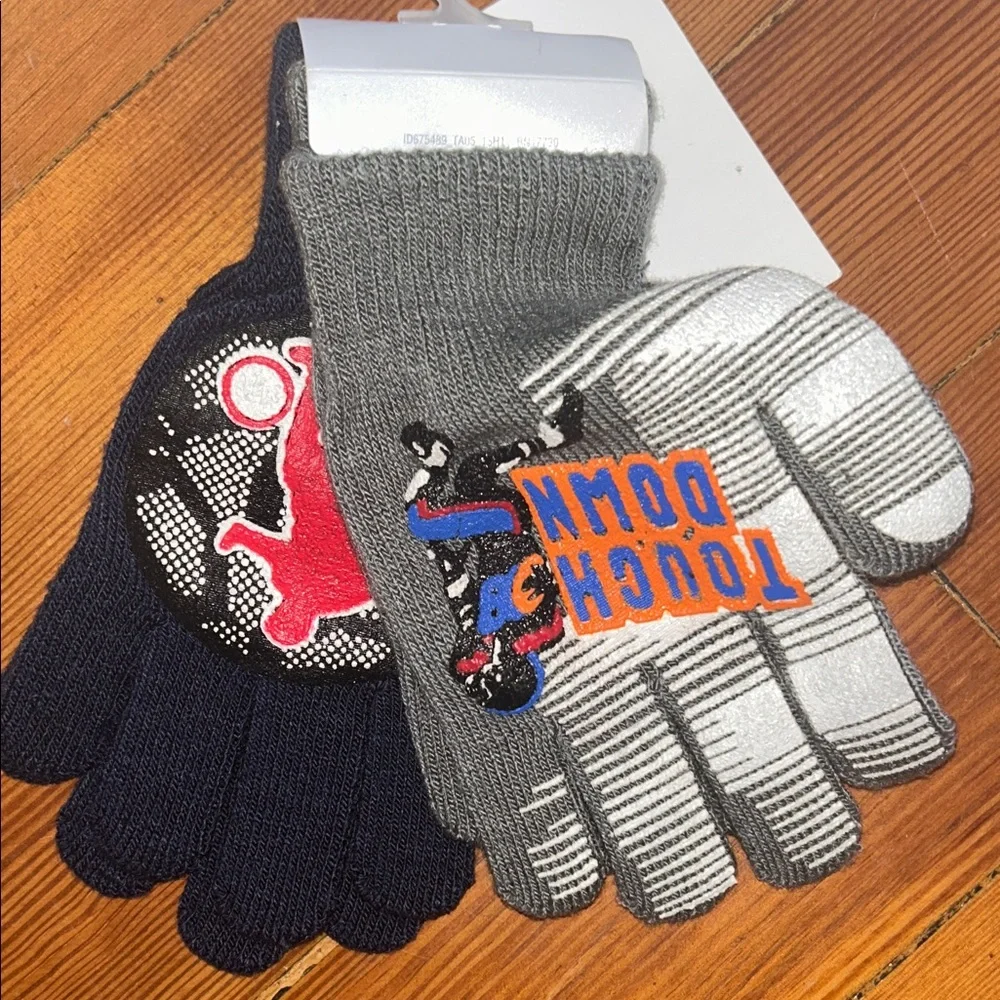 Children's Navy and Gray Stretch Gloves Sports theme